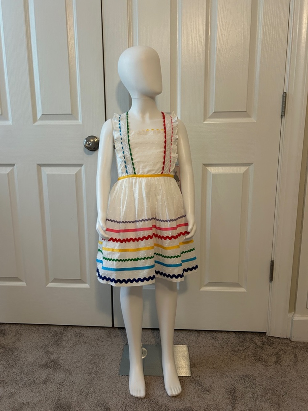 Rare Editions White Dress with Rainbow Rickrack Trim Size 6